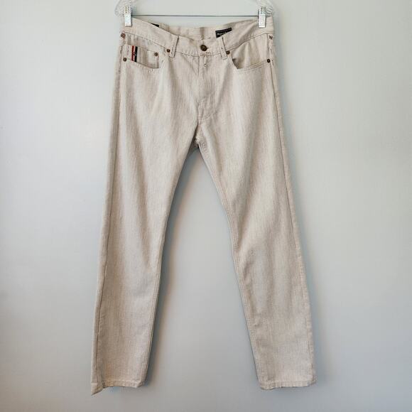Denim & Leathers Andrew Marc Jeans Men 32x32 Selvedge Tan Straight Retro Classic - Picture 1 of 16